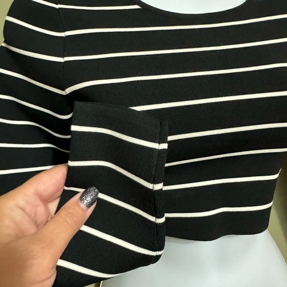 Good American Womens Stripe Long Sleeve Crop Top Size 0‎